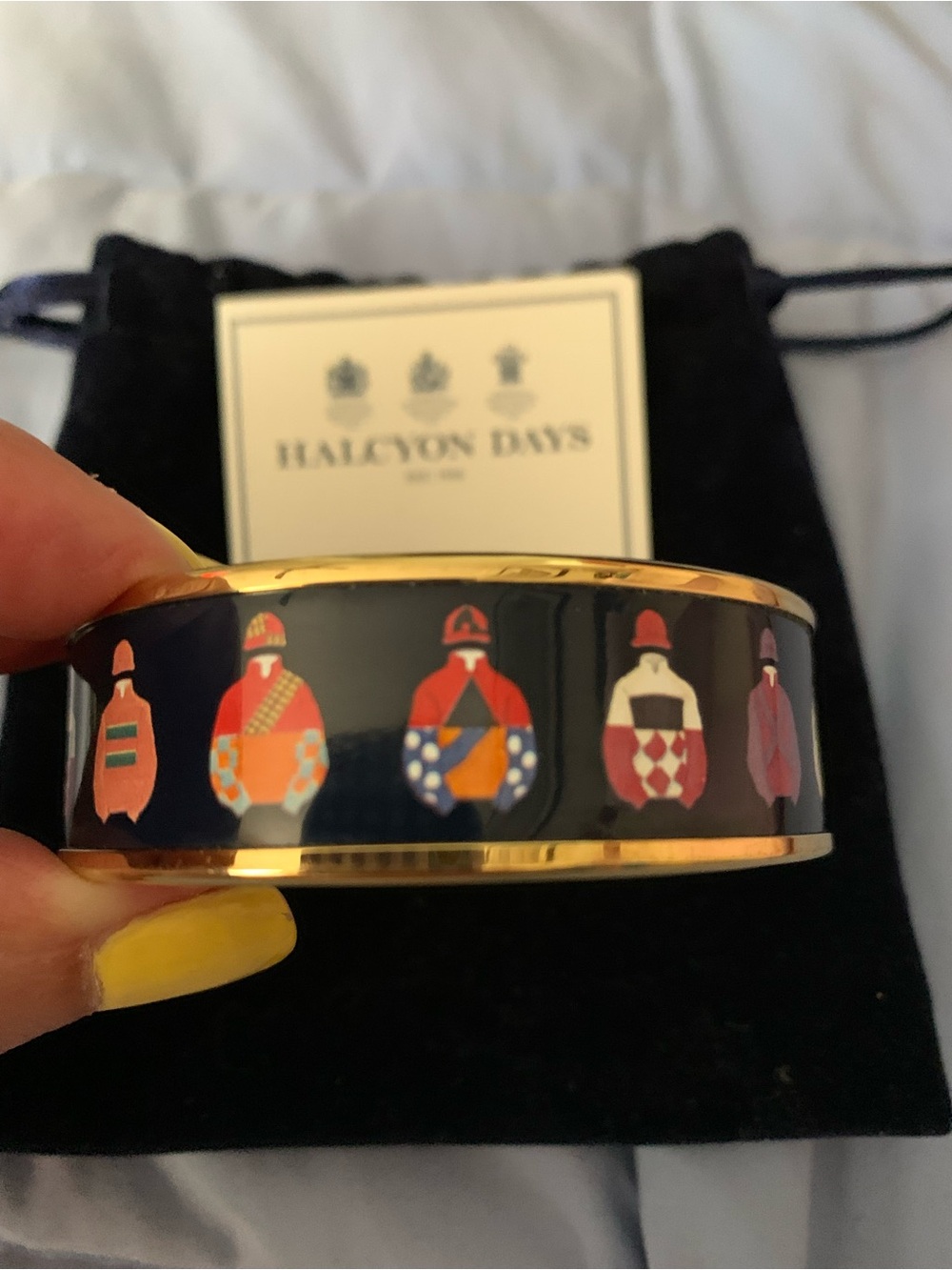 Halcyon Days Navy Equestrian Jockey Bangle with Gold Trim